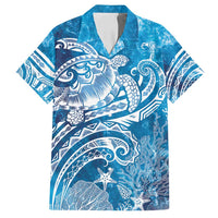 World Ocean Day Polynesian Pattern Family Matching Off Shoulder Short Dress and Hawaiian Shirt Crystal Waves LT7 Dad's Shirt - Short Sleeve Blue - Polynesian Pride