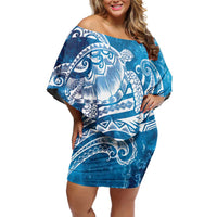 World Ocean Day Polynesian Pattern Family Matching Off Shoulder Short Dress and Hawaiian Shirt Crystal Waves LT7 Mom's Dress Blue - Polynesian Pride