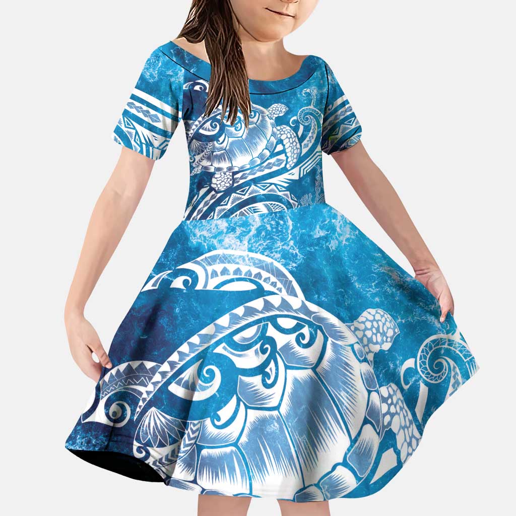 World Ocean Day Polynesian Pattern Family Matching Puletasi and Hawaiian Shirt Crystal Waves