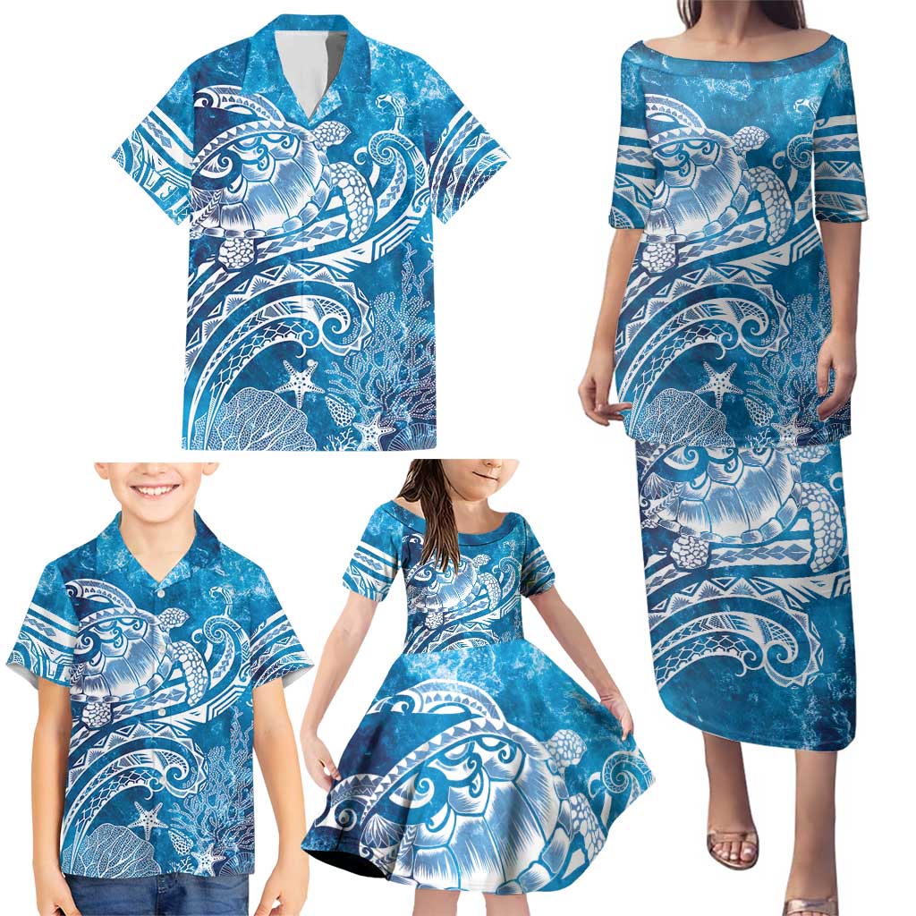 World Ocean Day Polynesian Pattern Family Matching Puletasi and Hawaiian Shirt Crystal Waves LT7 - Polynesian Pride