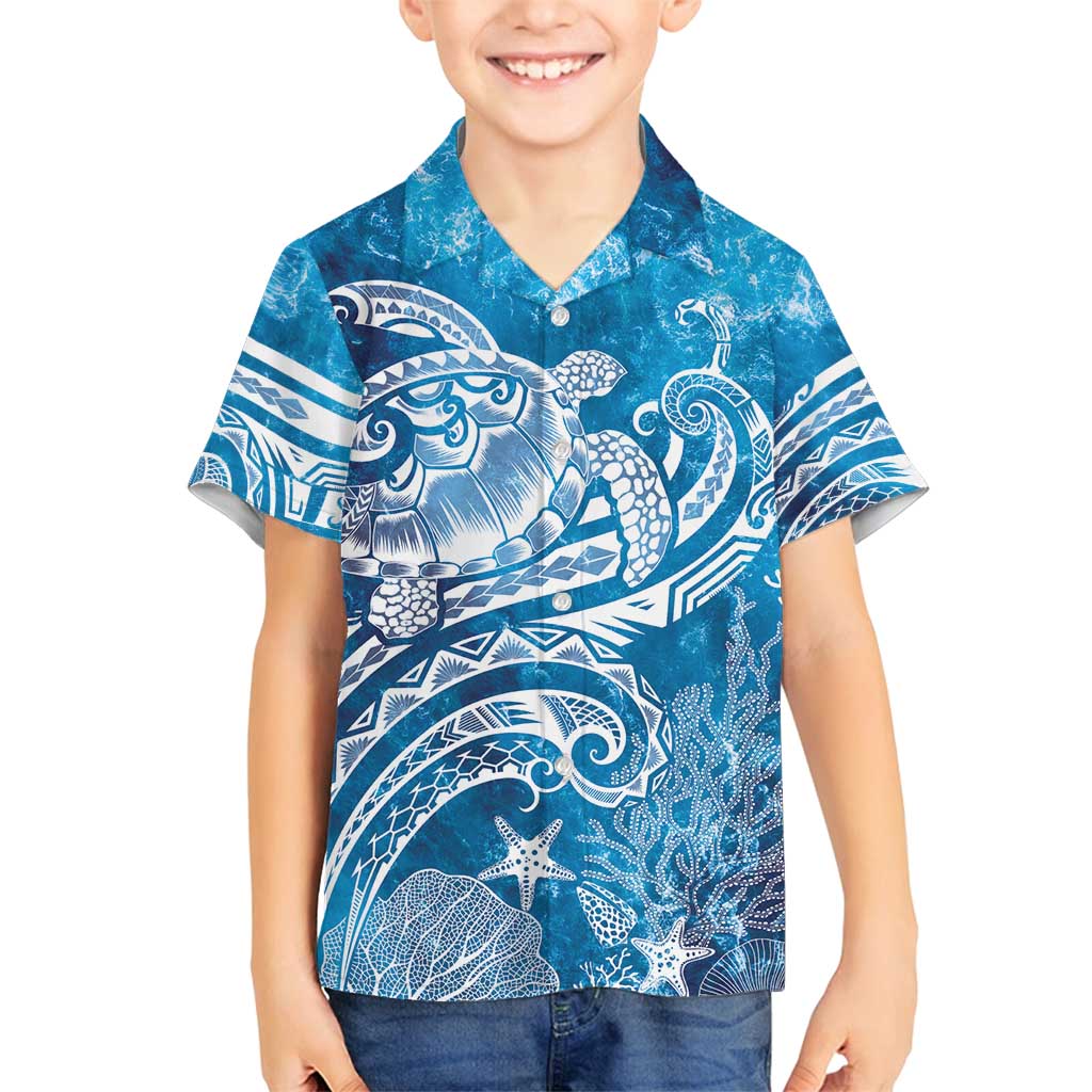 World Ocean Day Polynesian Pattern Family Matching Puletasi and Hawaiian Shirt Crystal Waves