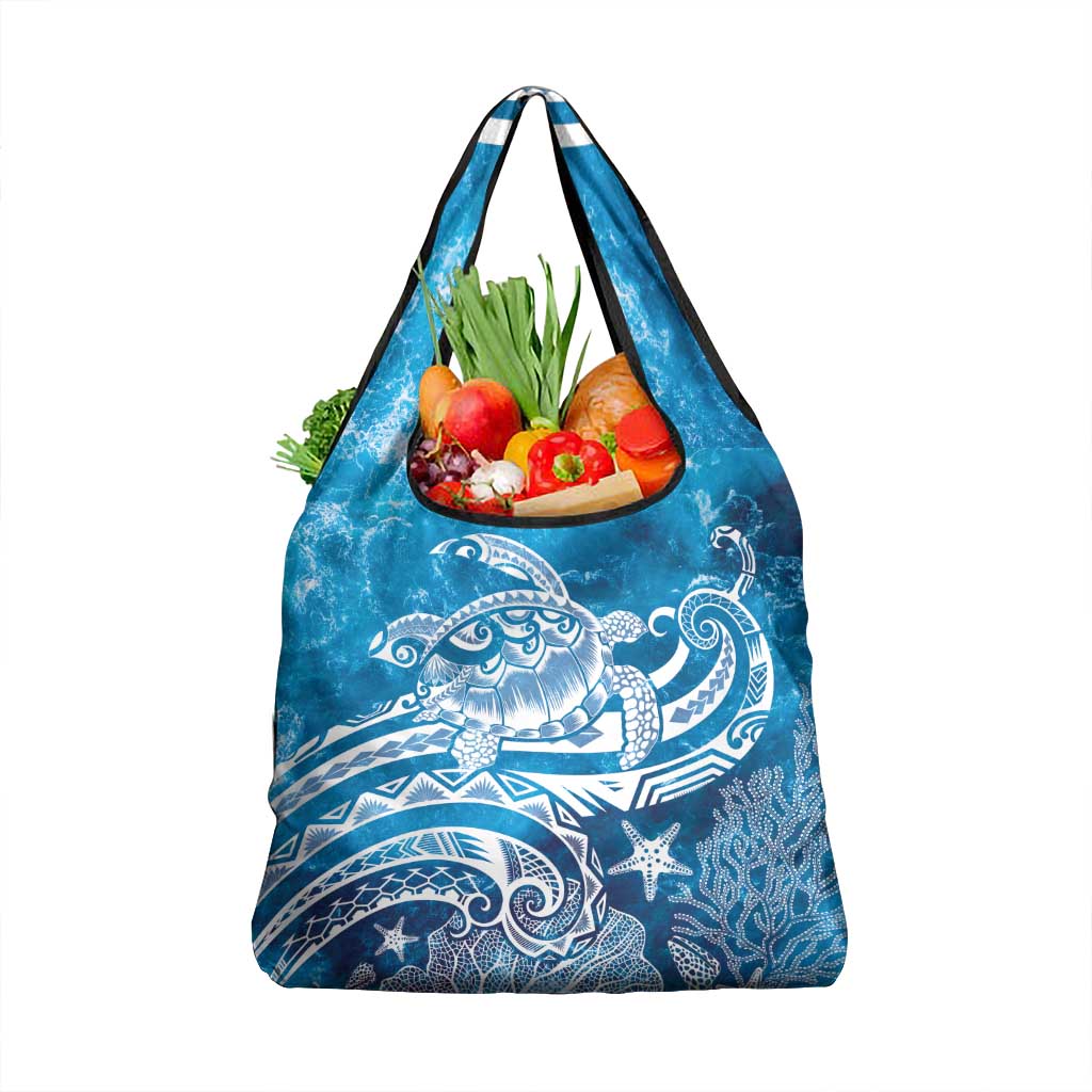 World Ocean Day Polynesian Pattern Grocery Bag Crystal Waves LT7 1-pack One Size Blue - Polynesian Pride