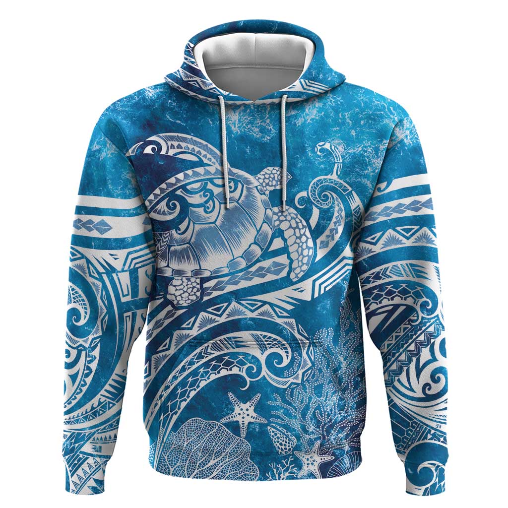 World Ocean Day Polynesian Pattern Hoodie Crystal Waves