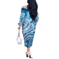 World Ocean Day Polynesian Pattern Off The Shoulder Long Sleeve Dress Crystal Waves