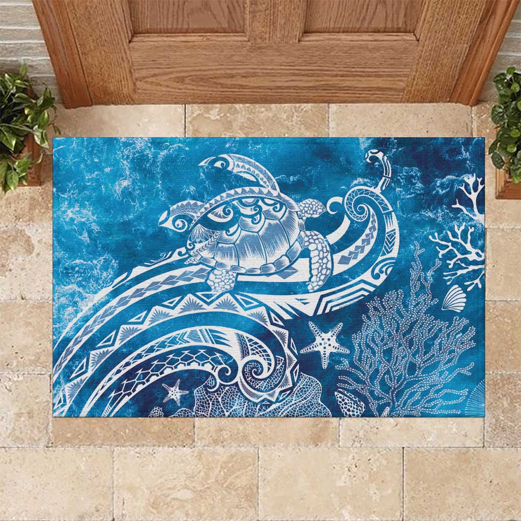 World Ocean Day Polynesian Pattern Rubber Doormat Crystal Waves