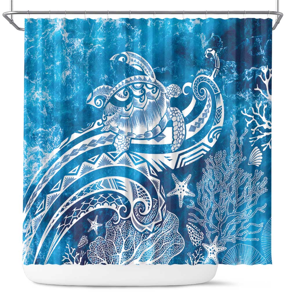 World Ocean Day Polynesian Pattern Shower Curtain Crystal Waves LT7 Blue - Polynesian Pride