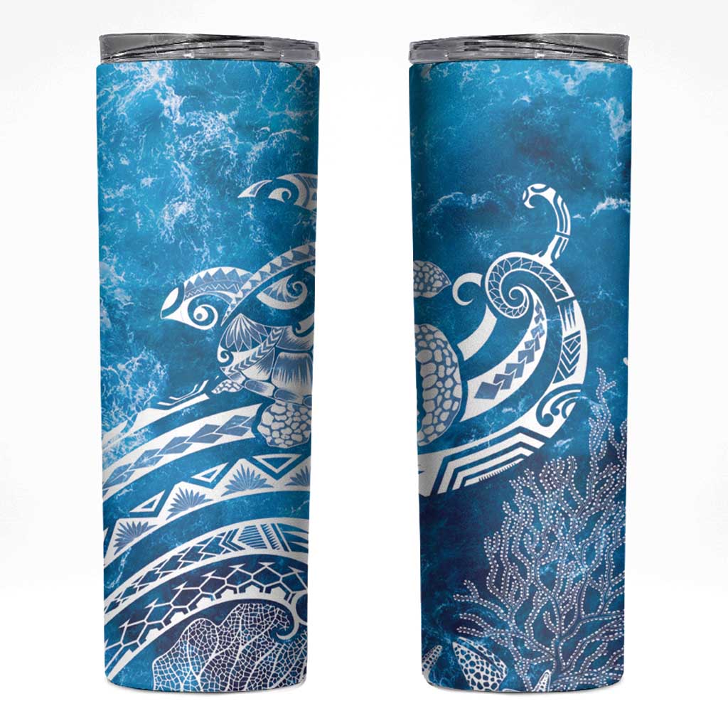 World Ocean Day Polynesian Pattern Skinny Tumbler Crystal Waves LT7 Blue - Polynesian Pride