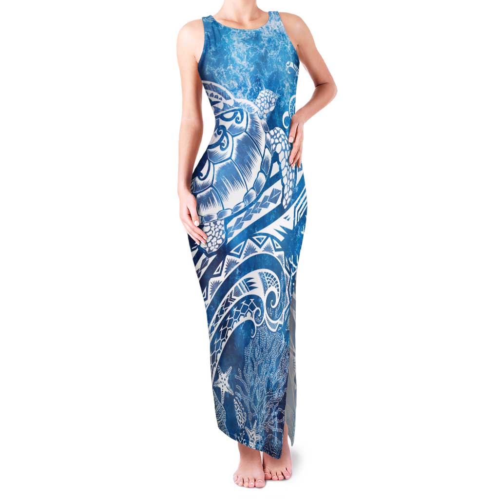 World Ocean Day Polynesian Pattern Tank Maxi Dress Crystal Waves