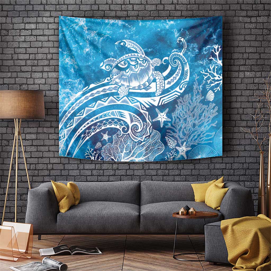 World Ocean Day Polynesian Pattern Tapestry Crystal Waves LT7 Blue - Polynesian Pride