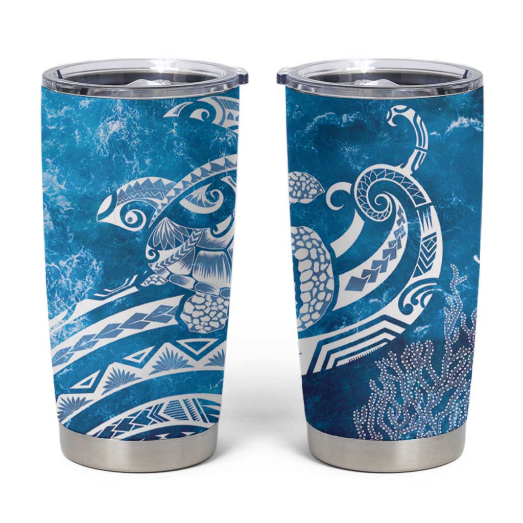 World Ocean Day Polynesian Pattern Tumbler Cup Crystal Waves LT7 Blue - Polynesian Pride