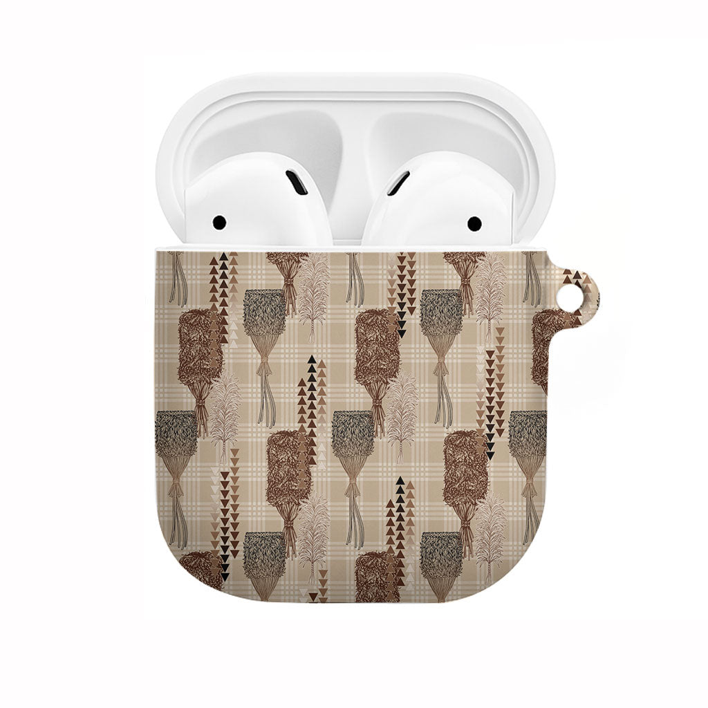 Aloha Hawaii Vintage Kahili Pa'a Lima AirPods Case Palaka Print Cozy Beige LT7 Beige - Polynesian Pride