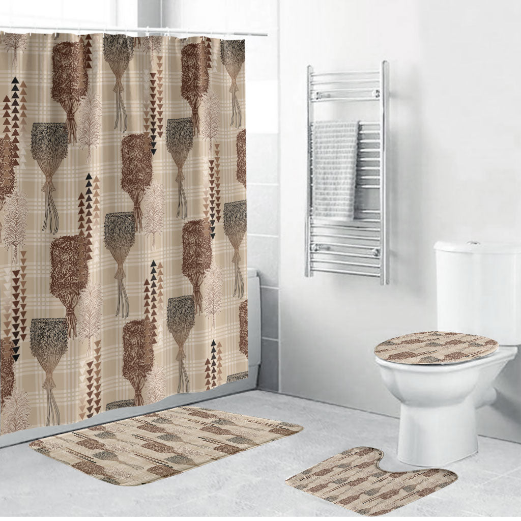Aloha Hawaii Vintage Kahili Pa'a Lima Bathroom Set Palaka Print Cozy Beige LT7 Bathroom Set (4 pcs) Beige - Polynesian Pride