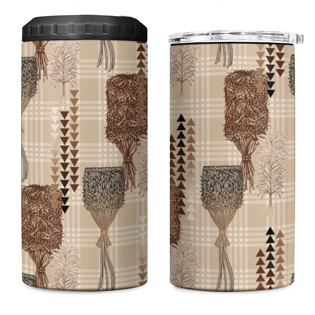 Aloha Hawaii Vintage Kahili Pa'a Lima 4 in 1 Can Cooler Tumbler Palaka Print Cozy Beige LT7 One Size: 16 oz Beige - Polynesian Pride