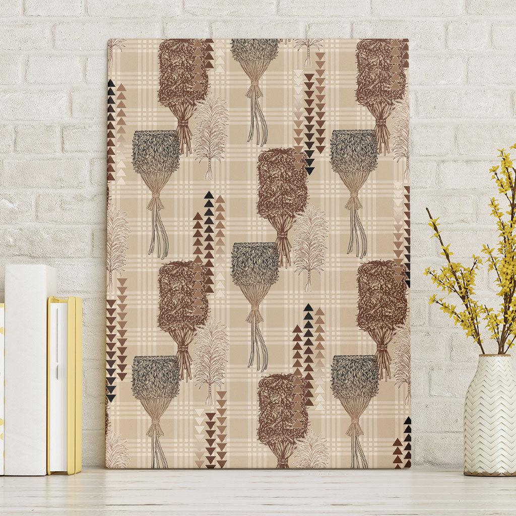 Aloha Hawaii Vintage Kahili Pa'a Lima Canvas Wall Art Palaka Print Cozy Beige