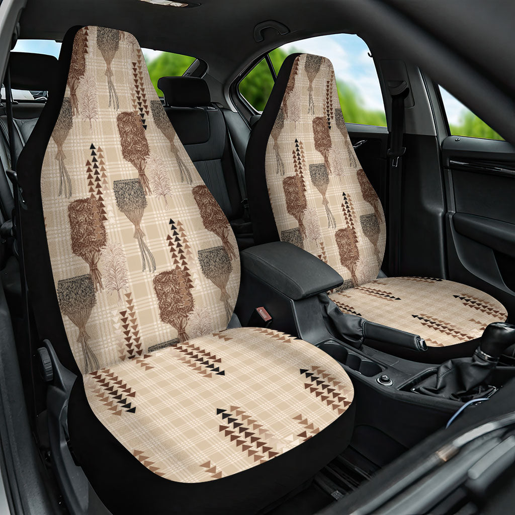 Aloha Hawaii Vintage Kahili Pa'a Lima Car Seat Cover Palaka Print Cozy Beige LT7 One Size Beige - Polynesian Pride