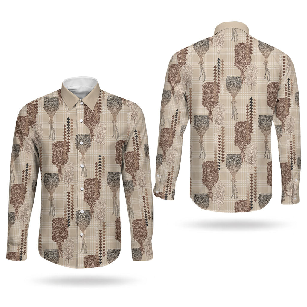 Aloha Hawaii Vintage Kahili Pa'a Lima Couples Matching Summer Maxi Dress and Long Sleeve Button Shirt Palaka Print Cozy Beige