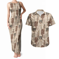 Aloha Hawaii Vintage Kahili Pa'a Lima Couples Matching Tank Maxi Dress and Hawaiian Shirt Palaka Print Cozy Beige
