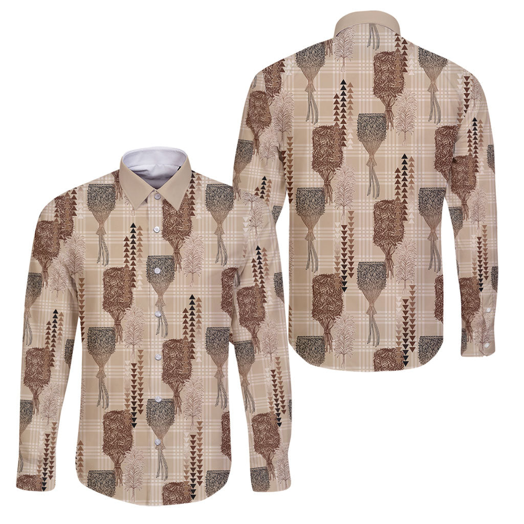 Aloha Hawaii Vintage Kahili Pa'a Lima Family Matching Long Sleeve Bodycon Dress and Hawaiian Shirt Palaka Print Cozy Beige