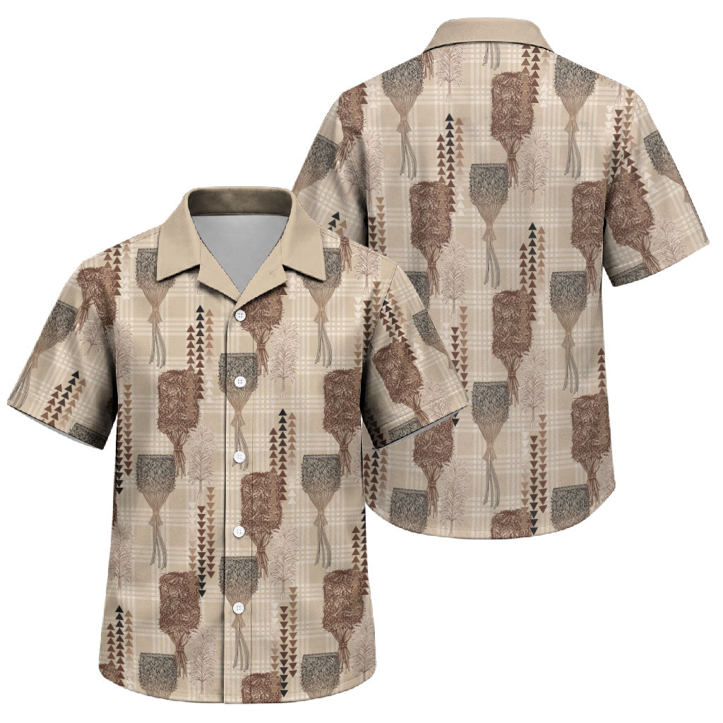 Aloha Hawaii Vintage Kahili Pa'a Lima Family Matching Summer Maxi Dress and Hawaiian Shirt Palaka Print Cozy Beige