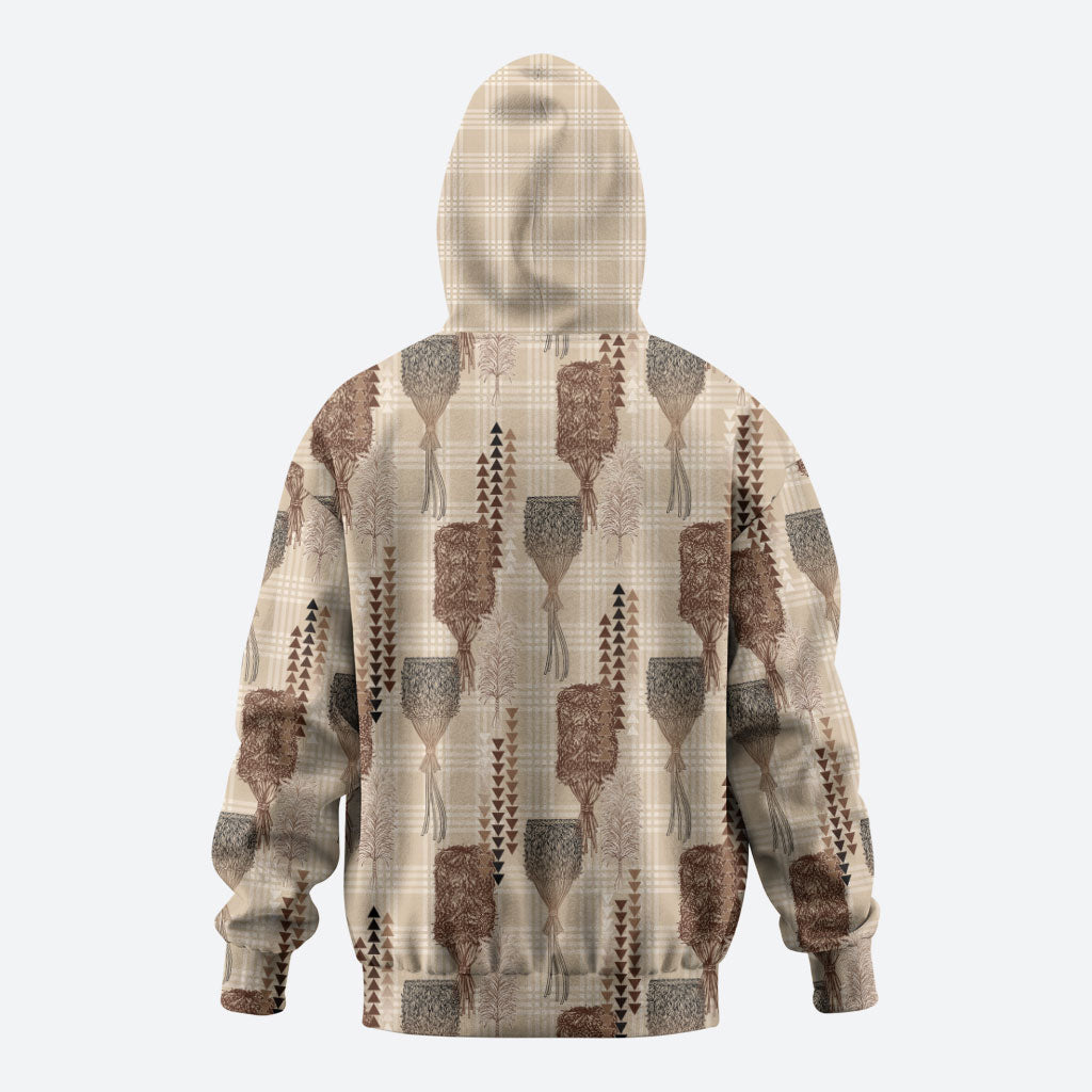 Aloha Hawaii Vintage Kahili Pa'a Lima Hoodie Palaka Print Cozy Beige
