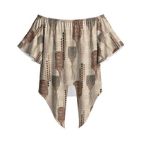 Aloha Hawaii Vintage Kahili Pa'a Lima Off Shoulder Wrap Waist Top Palaka Print Cozy Beige LT7 Beige - Polynesian Pride