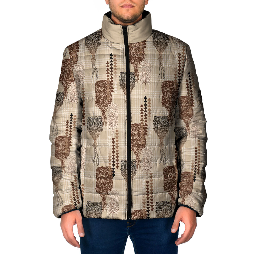 Aloha Hawaii Vintage Kahili Pa'a Lima Padded Jacket Palaka Print Cozy Beige