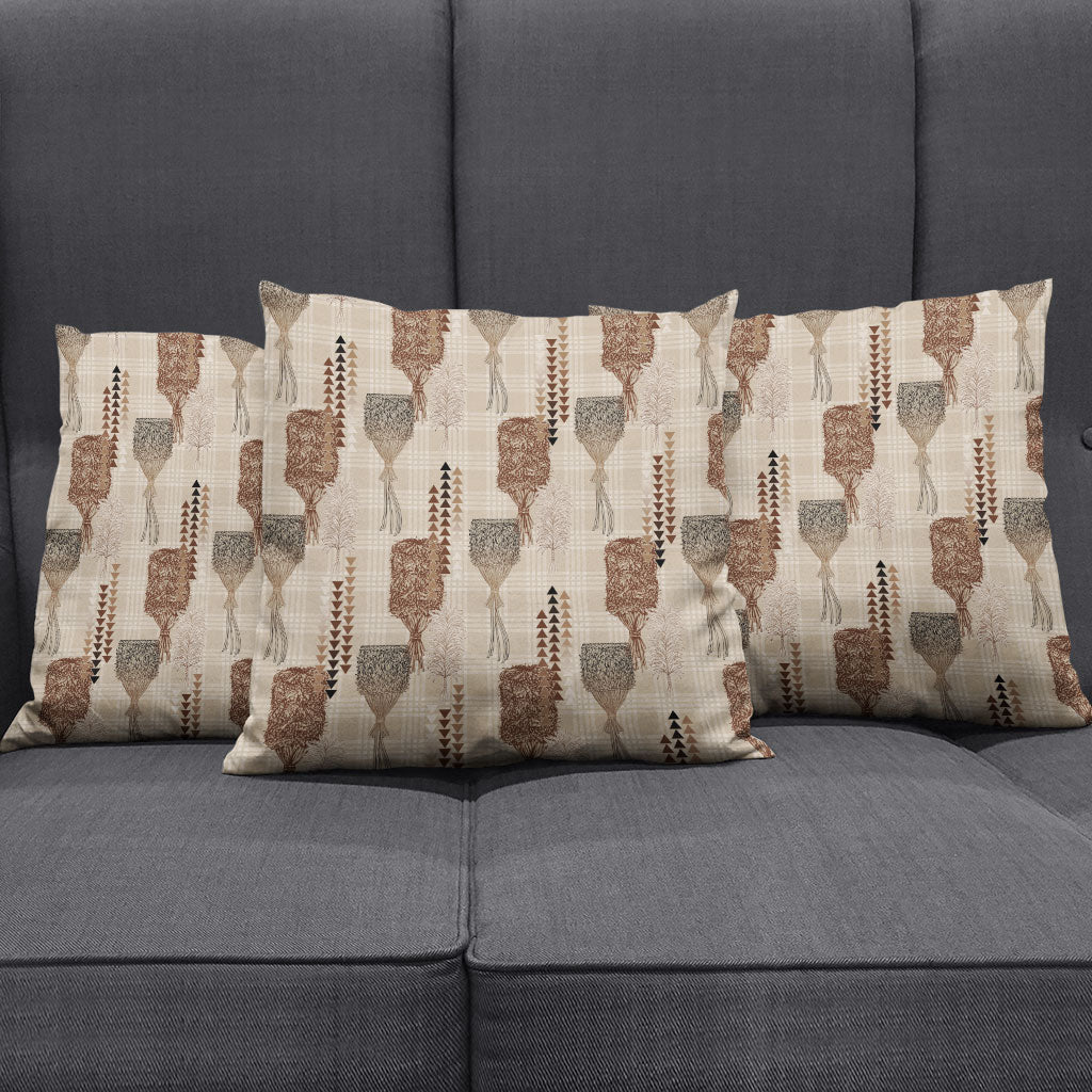 Aloha Hawaii Vintage Kahili Pa'a Lima Pillow Cover Palaka Print Cozy Beige