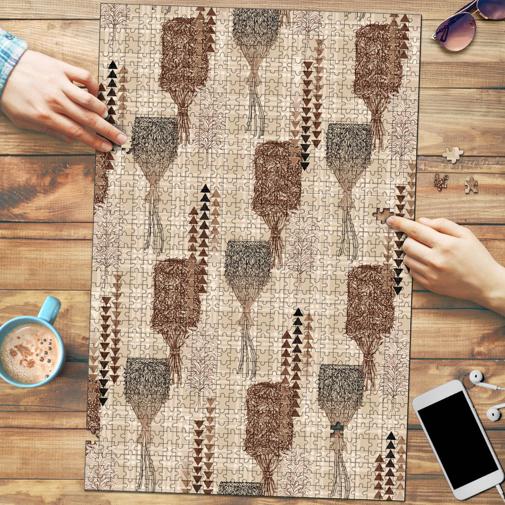 Aloha Hawaii Vintage Kahili Pa'a Lima Puzzle Palaka Print Cozy Beige LT7 Beige - Polynesian Pride