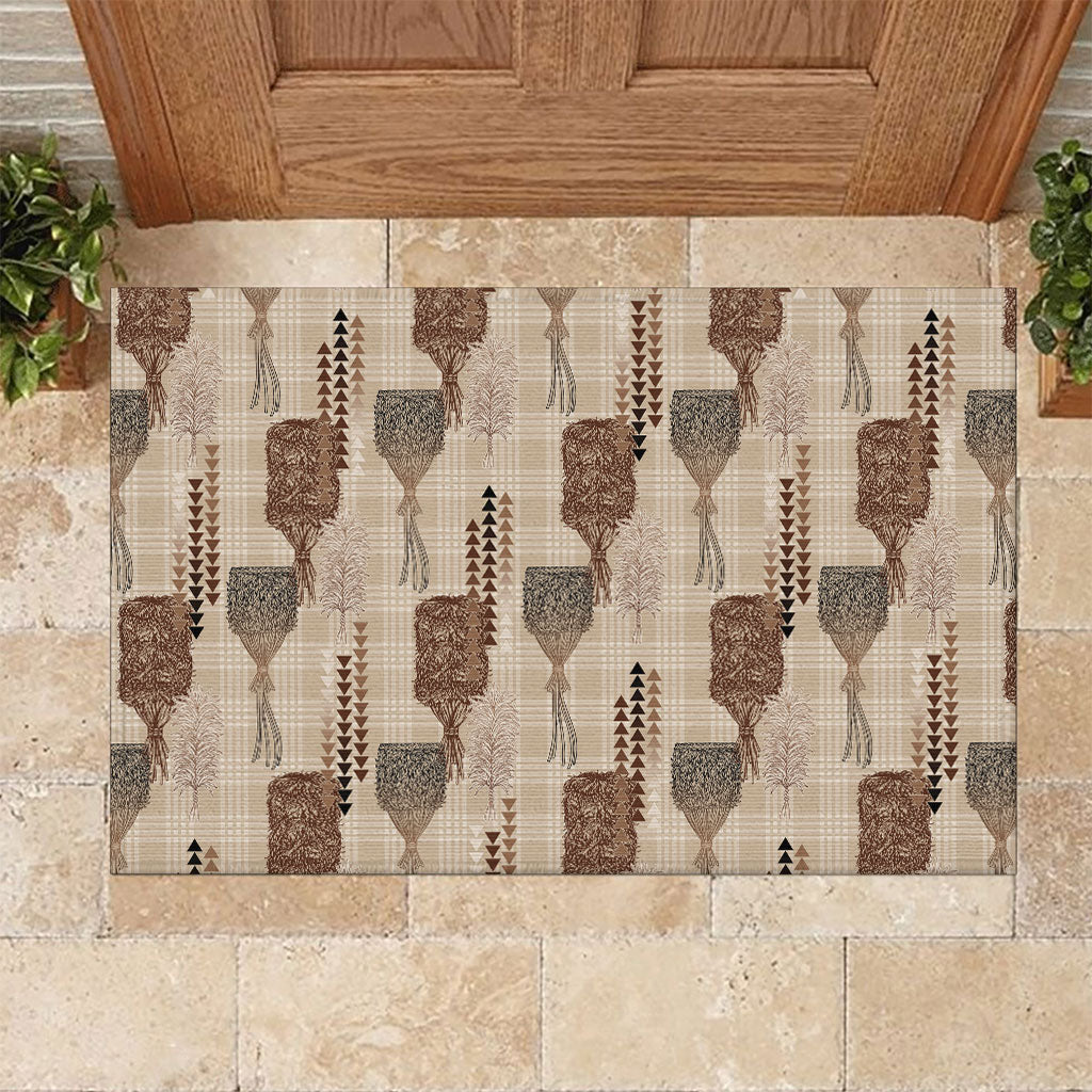 Aloha Hawaii Vintage Kahili Pa'a Lima Rubber Doormat Palaka Print Cozy Beige LT7 Beige - Polynesian Pride