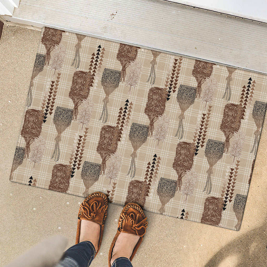 Aloha Hawaii Vintage Kahili Pa'a Lima Rubber Doormat Palaka Print Cozy Beige