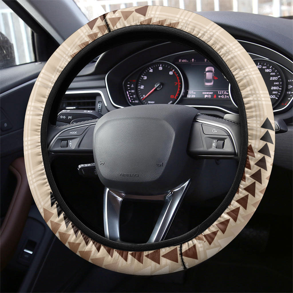 Aloha Hawaii Vintage Kahili Pa'a Lima Steering Wheel Cover Palaka Print Cozy Beige
