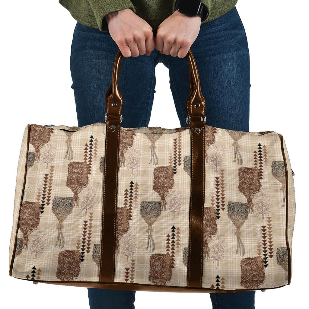 Aloha Hawaii Vintage Kahili Pa'a Lima Travel Bag Palaka Print Cozy Beige LT7 Beige - Polynesian Pride