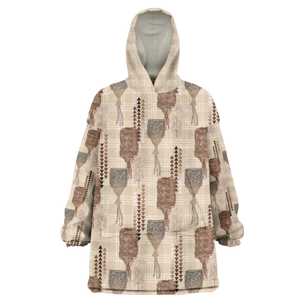 Aloha Hawaii Vintage Kahili Pa'a Lima Wearable Blanket Hoodie Palaka Print Cozy Beige LT7 One Size Beige - Polynesian Pride