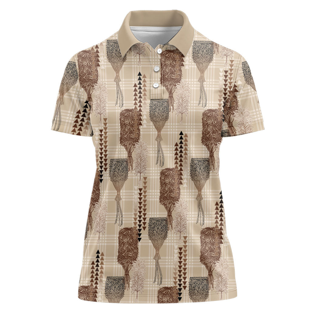 Aloha Hawaii Vintage Kahili Pa'a Lima Women Polo Shirt Palaka Print Cozy Beige LT7 Female Beige - Polynesian Pride