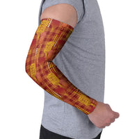 Aloha Hawaii Vintage Kahili Pa'a Lima Arm Sleeves Palaka Print Hilo Royal Red-Yellow