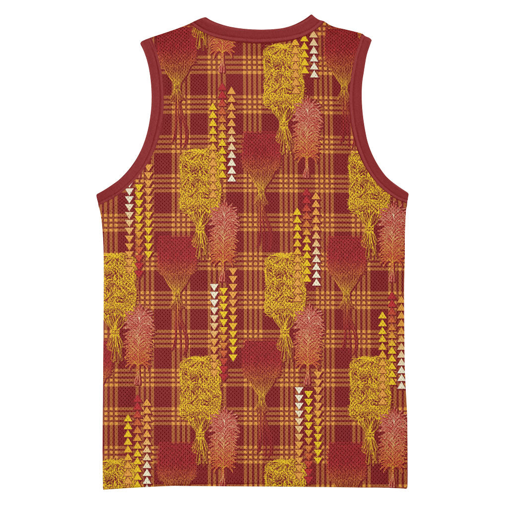 Aloha Hawaii Vintage Kahili Pa'a Lima Basketball Jersey Palaka Print Hilo Royal Red-Yellow