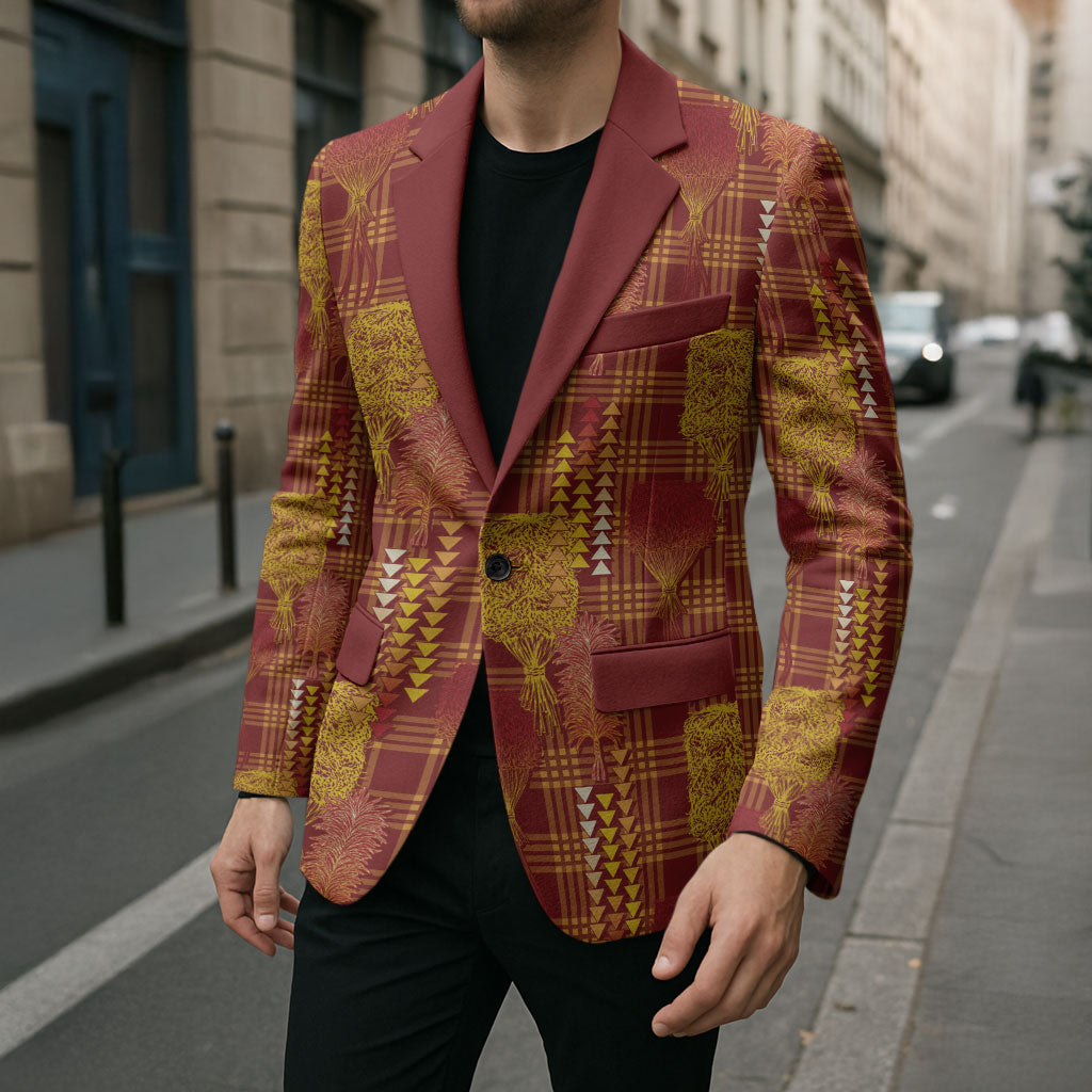 Aloha Hawaii Vintage Kahili Pa'a Lima Blazer Palaka Print Hilo Royal Red-Yellow
