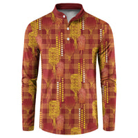 Aloha Hawaii Vintage Kahili Pa'a Lima Button Sweatshirt Palaka Print Hilo Royal Red-Yellow