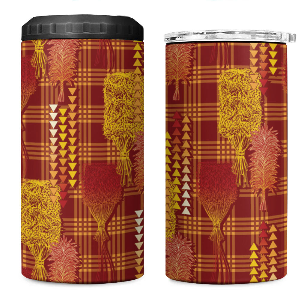 Aloha Hawaii Vintage Kahili Pa'a Lima 4 in 1 Can Cooler Tumbler Palaka Print Hilo Royal Red-Yellow LT7 One Size: 16 oz Red - Polynesian Pride