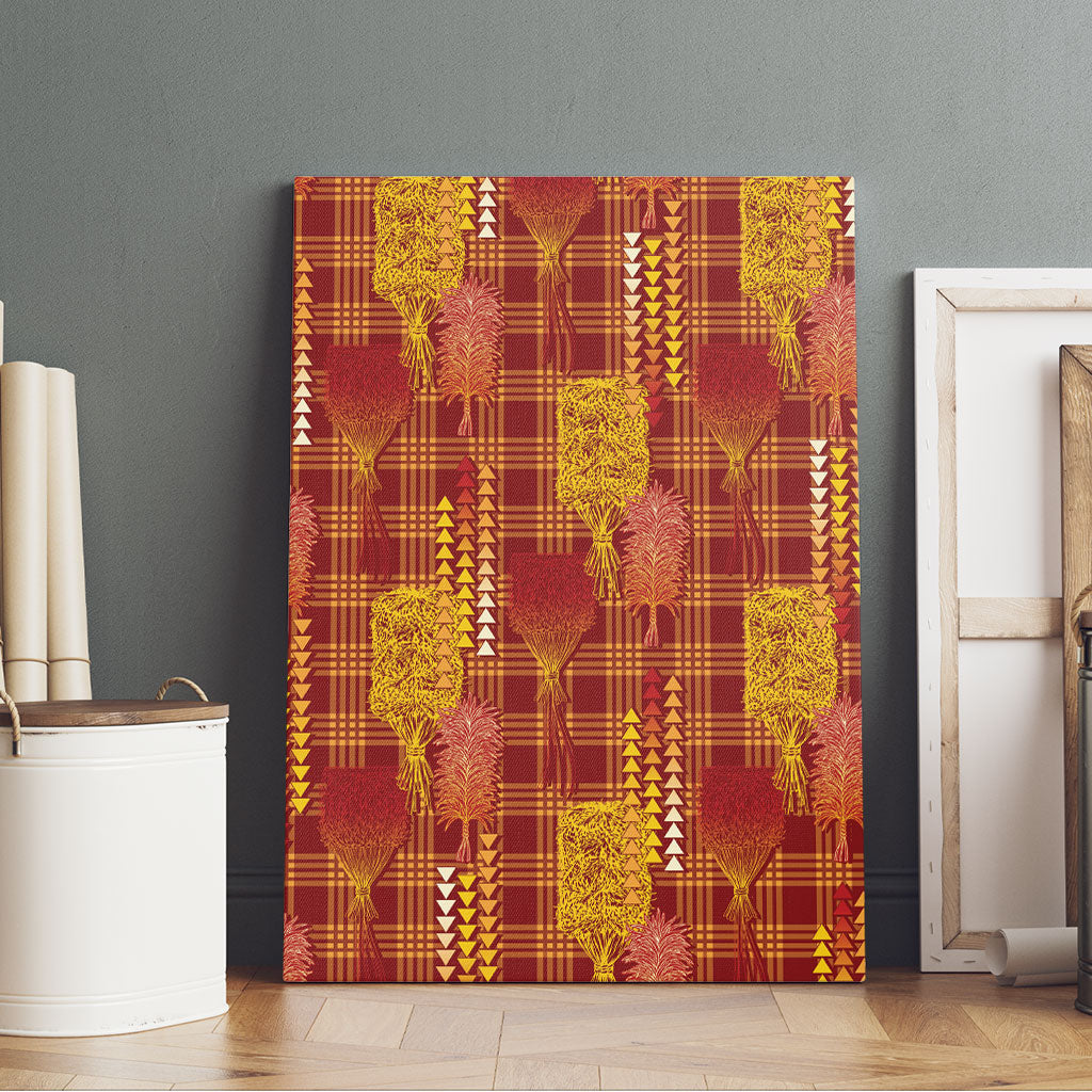 Aloha Hawaii Vintage Kahili Pa'a Lima Canvas Wall Art Palaka Print Hilo Royal Red-Yellow
