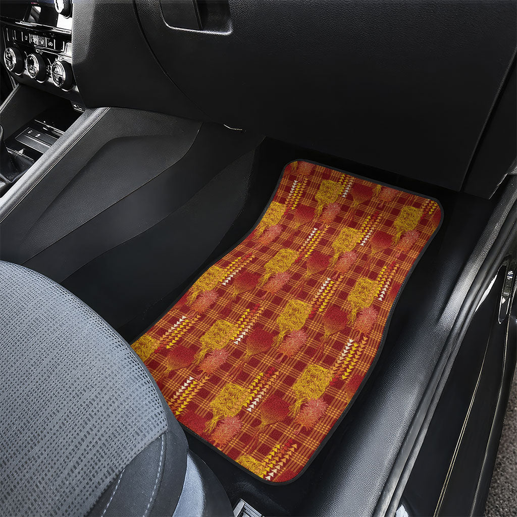 Aloha Hawaii Vintage Kahili Pa'a Lima Car Mats Palaka Print Hilo Royal Red-Yellow