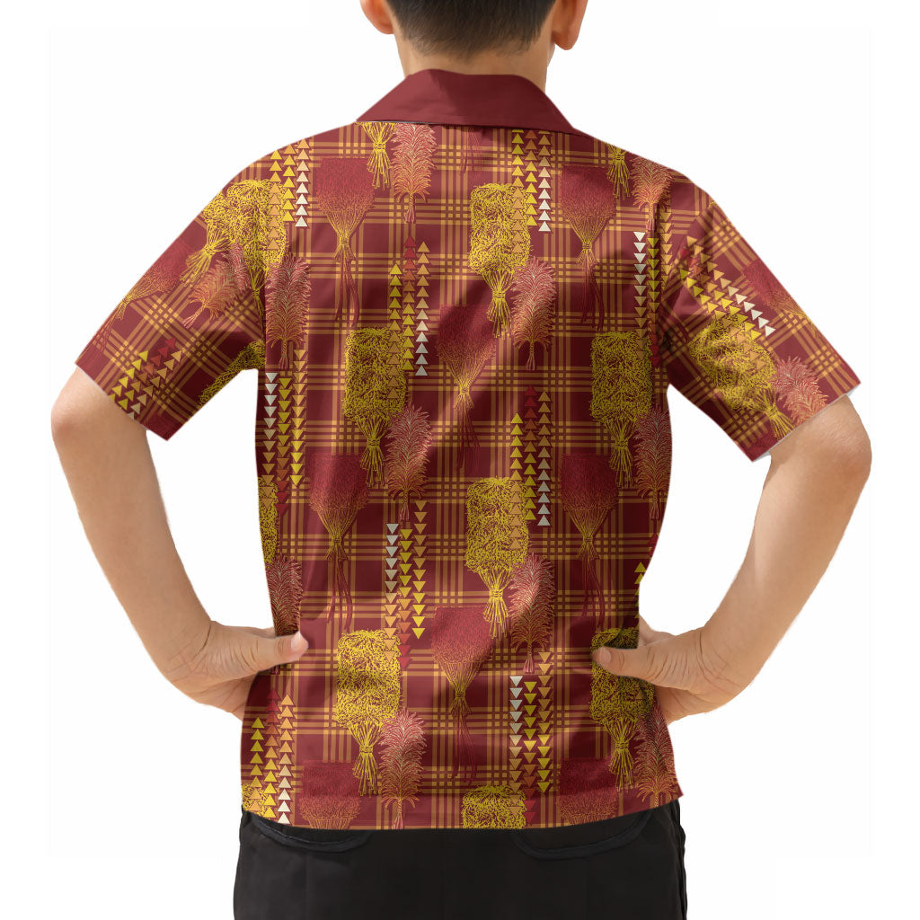 Aloha Hawaii Vintage Kahili Pa'a Lima Hawaiian Shirt Palaka Print Hilo Royal Red-Yellow