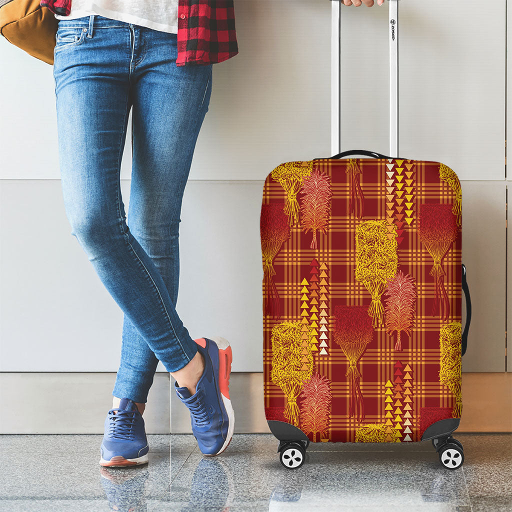 Aloha Hawaii Vintage Kahili Pa'a Lima Luggage Cover Palaka Print Hilo Royal Red-Yellow