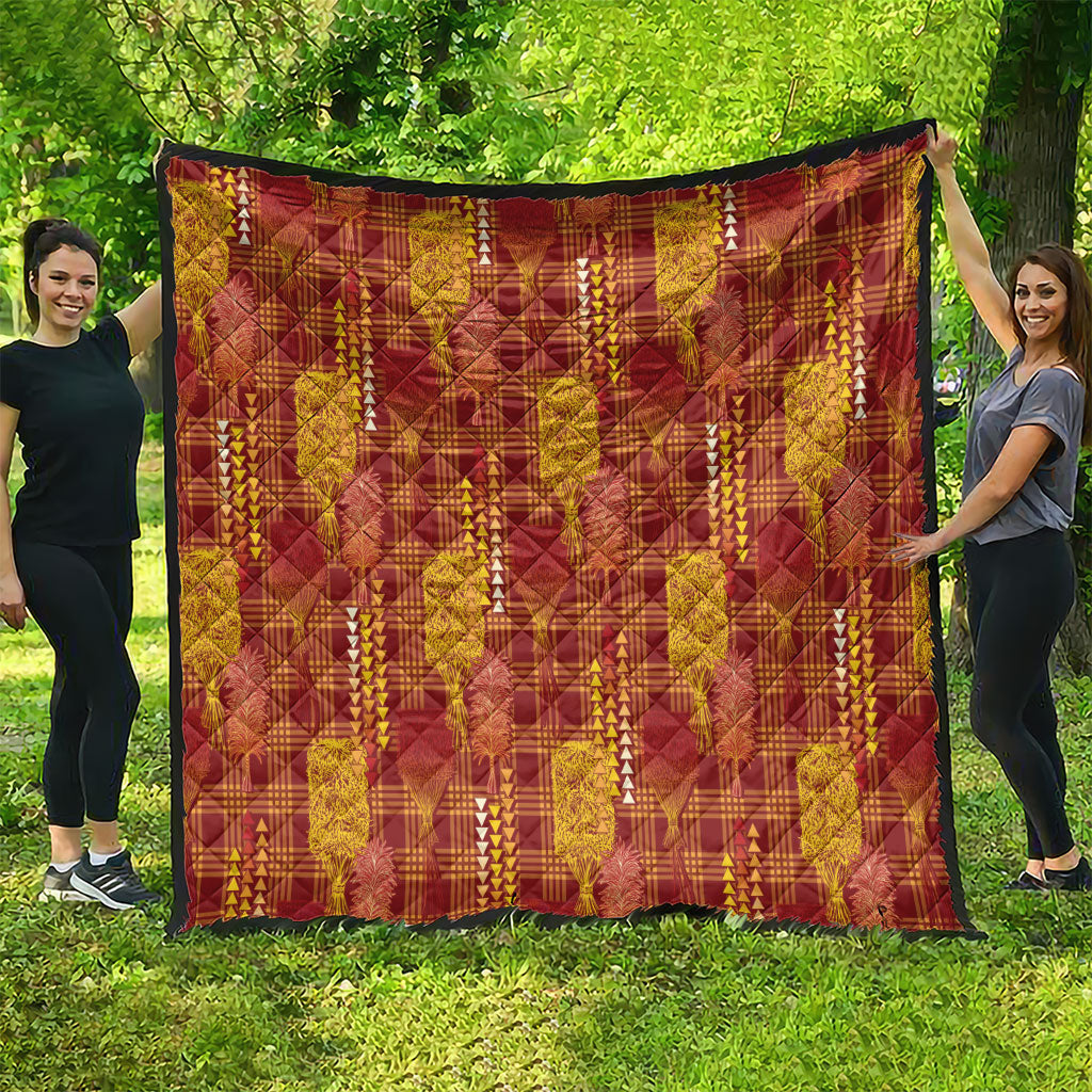 Aloha Hawaii Vintage Kahili Pa'a Lima Quilt Palaka Print Hilo Royal Red-Yellow