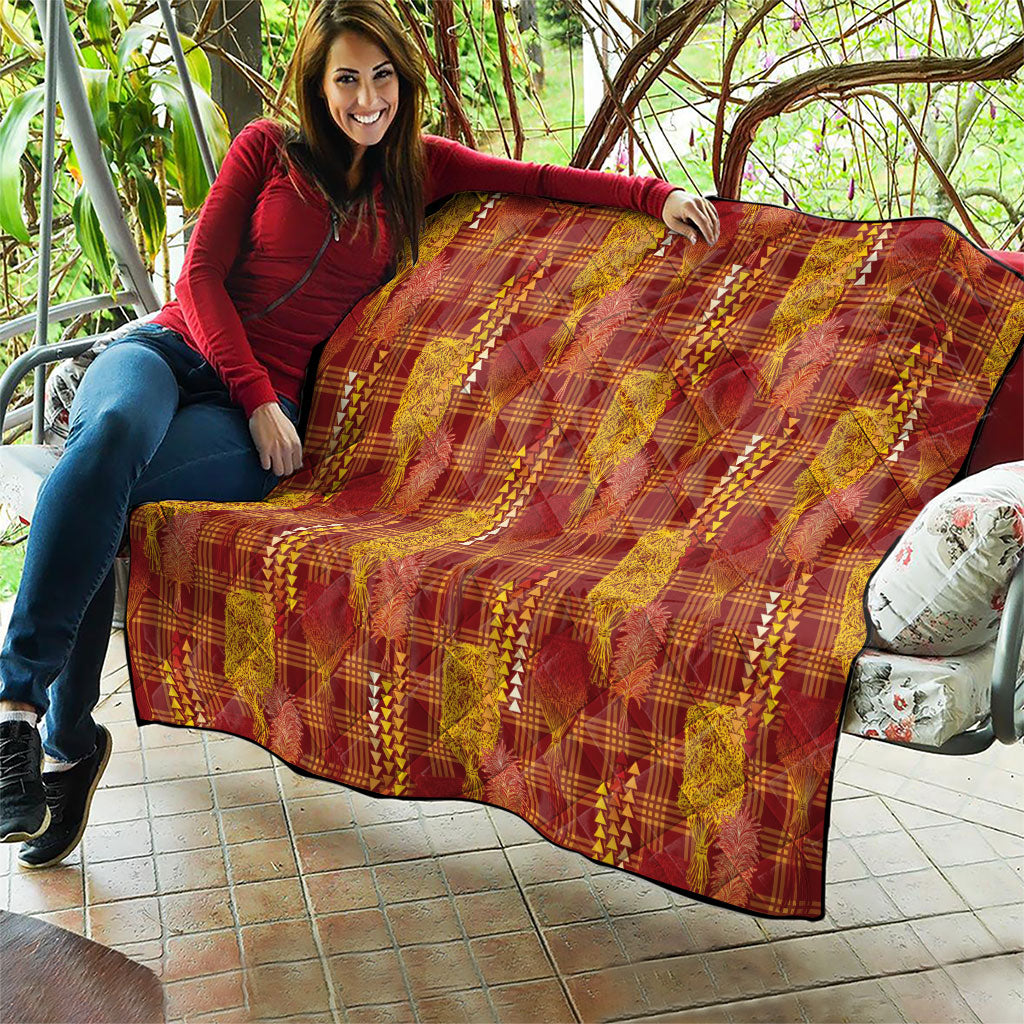 Aloha Hawaii Vintage Kahili Pa'a Lima Quilt Palaka Print Hilo Royal Red-Yellow
