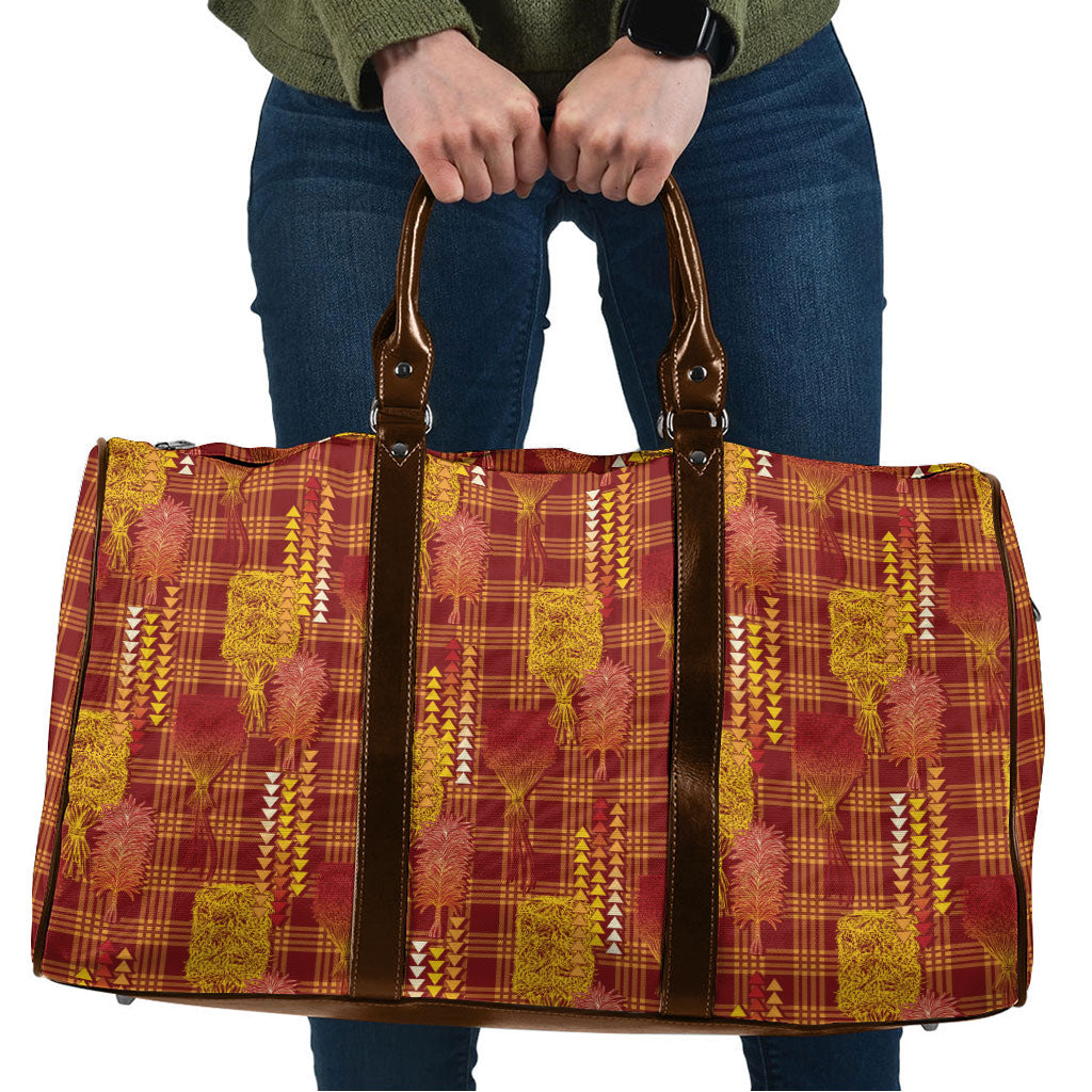 Aloha Hawaii Vintage Kahili Pa'a Lima Travel Bag Palaka Print Hilo Royal Red-Yellow LT7 Red - Polynesian Pride