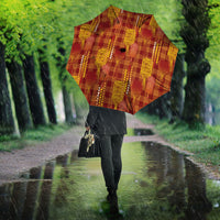 Aloha Hawaii Vintage Kahili Pa'a Lima Umbrella Palaka Print Hilo Royal Red-Yellow