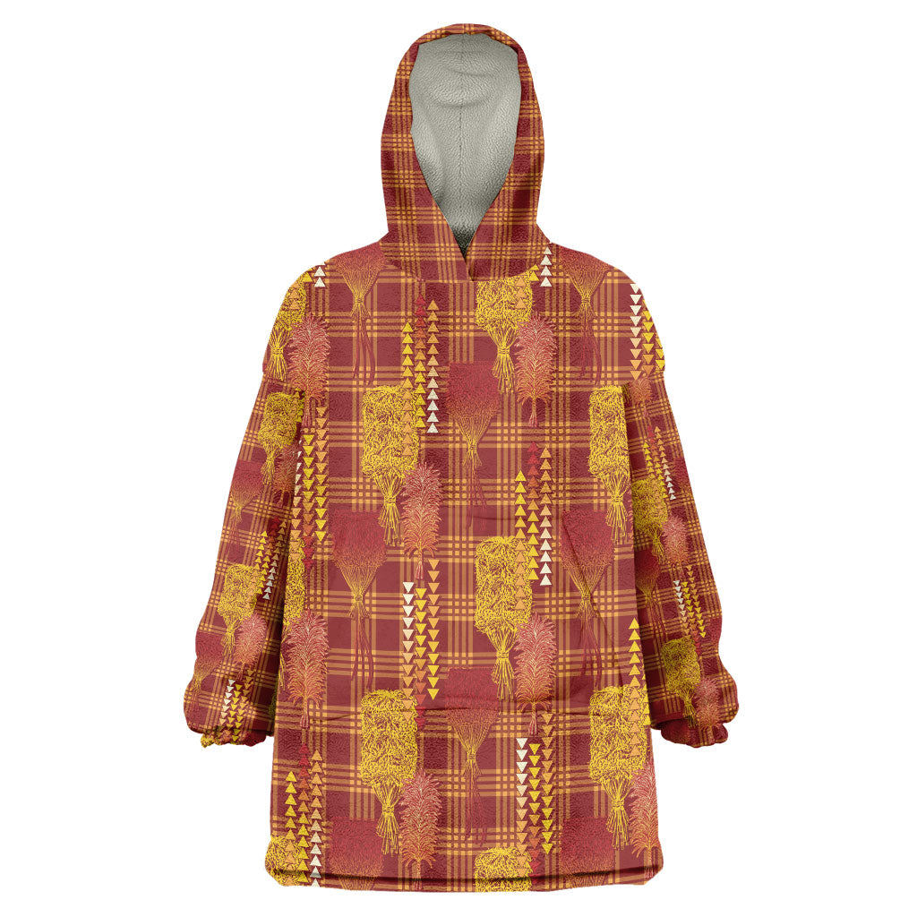 Aloha Hawaii Vintage Kahili Pa'a Lima Wearable Blanket Hoodie Palaka Print Hilo Royal Red-Yellow LT7 One Size Red - Polynesian Pride