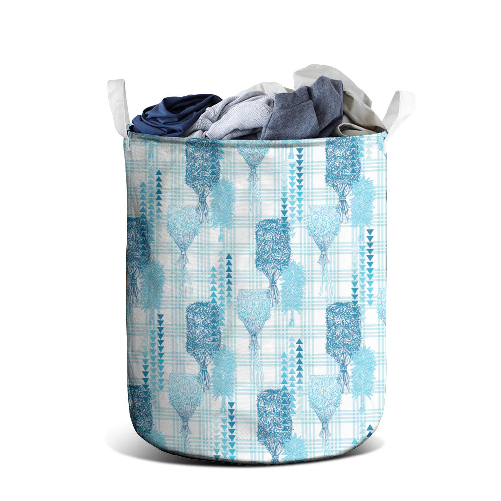 Aloha Hawaii Vintage Kahili Pa'a Lima Laundry Basket Palaka Print Oceanic Turquoise