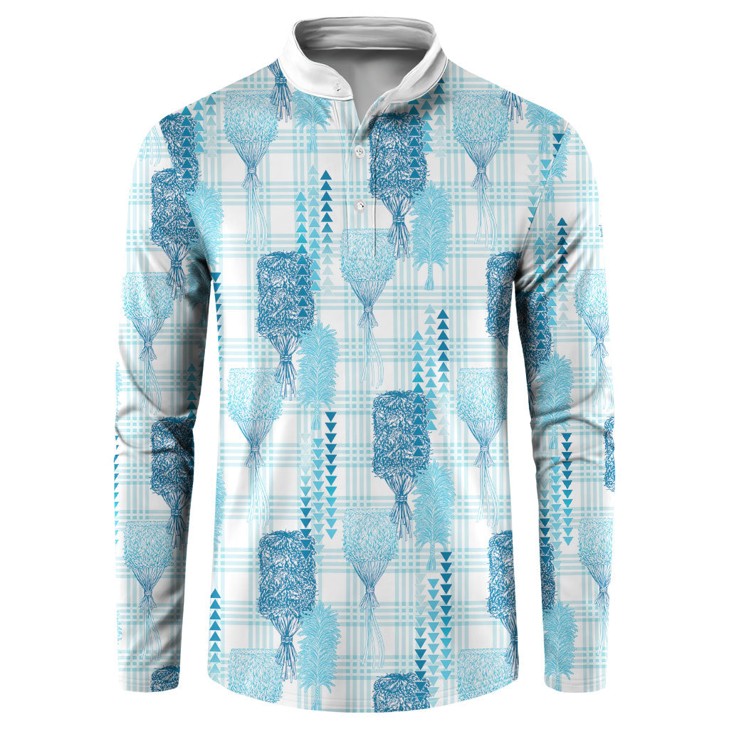 Aloha Hawaii Vintage Kahili Pa'a Lima Button Sweatshirt Palaka Print Oceanic Turquoise